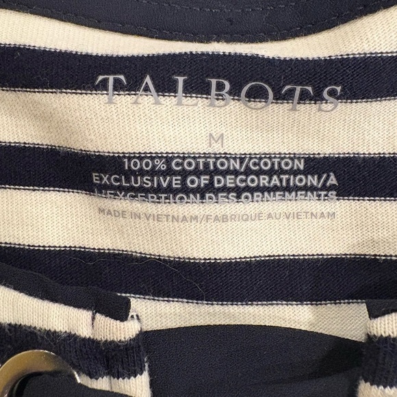 Talbots stripe tie neck long sleeve tshirt M nautical white blue - Picture 4 of 5